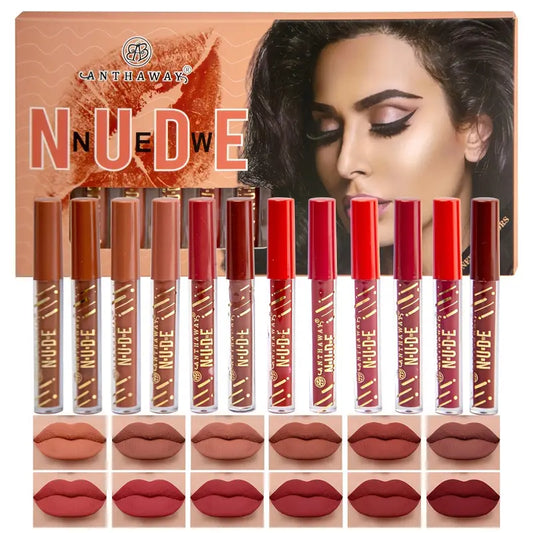 Nude Lip Gloss 12pcs/Set Velvet Matte Liquid Lipstick Women